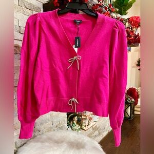 NWT Express Magenta Pink Sweater with Crystal Bow Accents